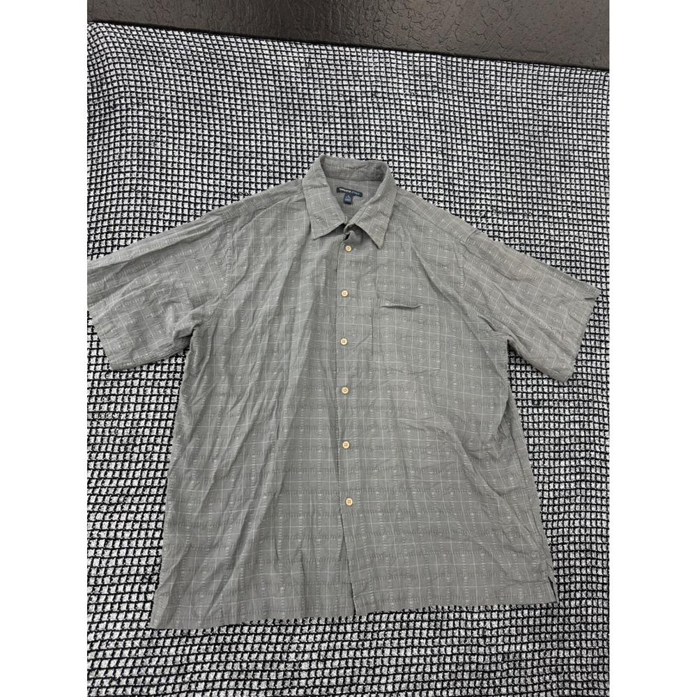 Van Heusen Studio Button Up Mens XL Gray Excellent Textured Grid Cotton Shirt